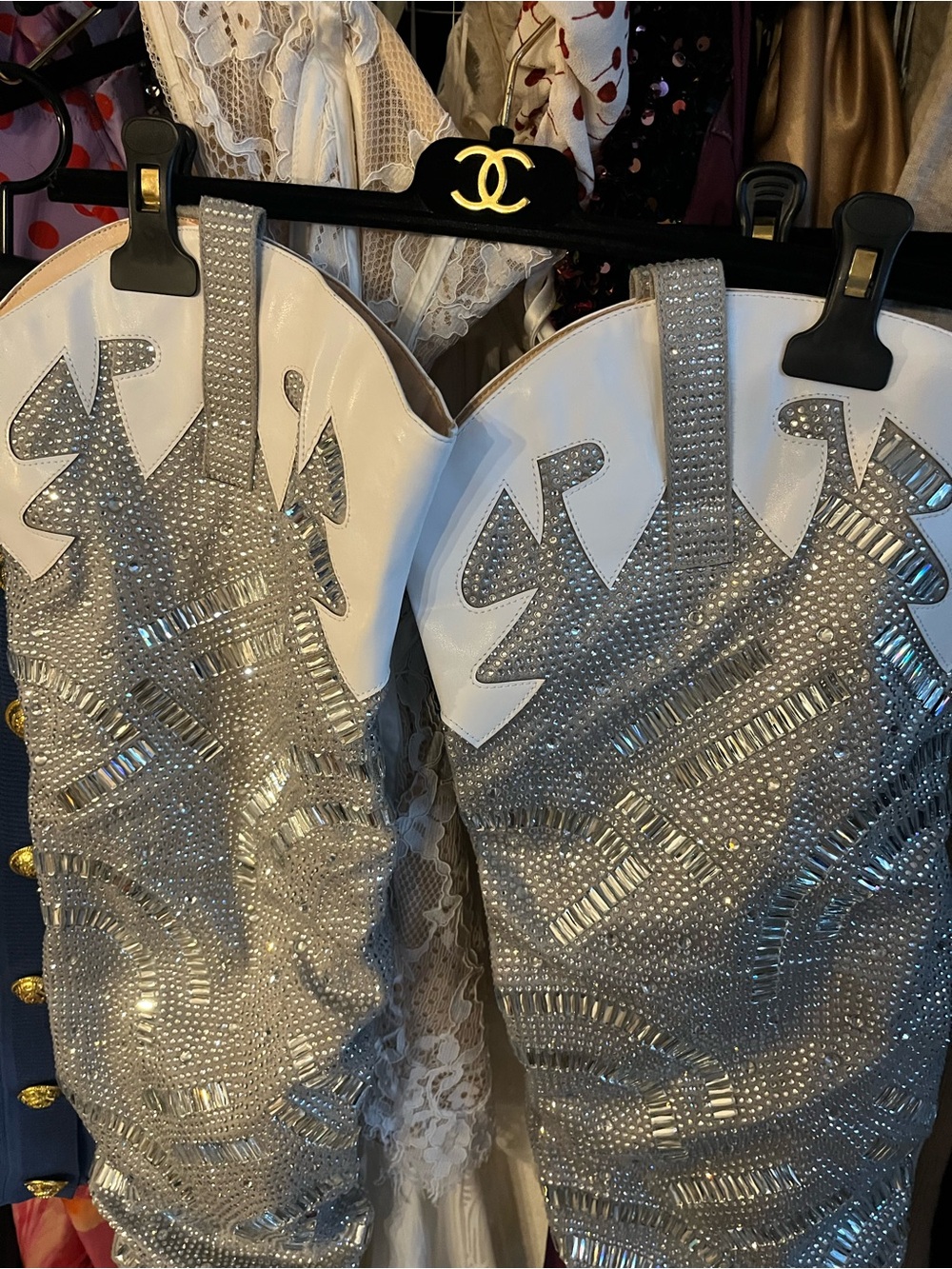 Embellished Silver Crystal Cowboy Boots thigh high size 9 ๐๐๐๐ - Picture 3 of 9